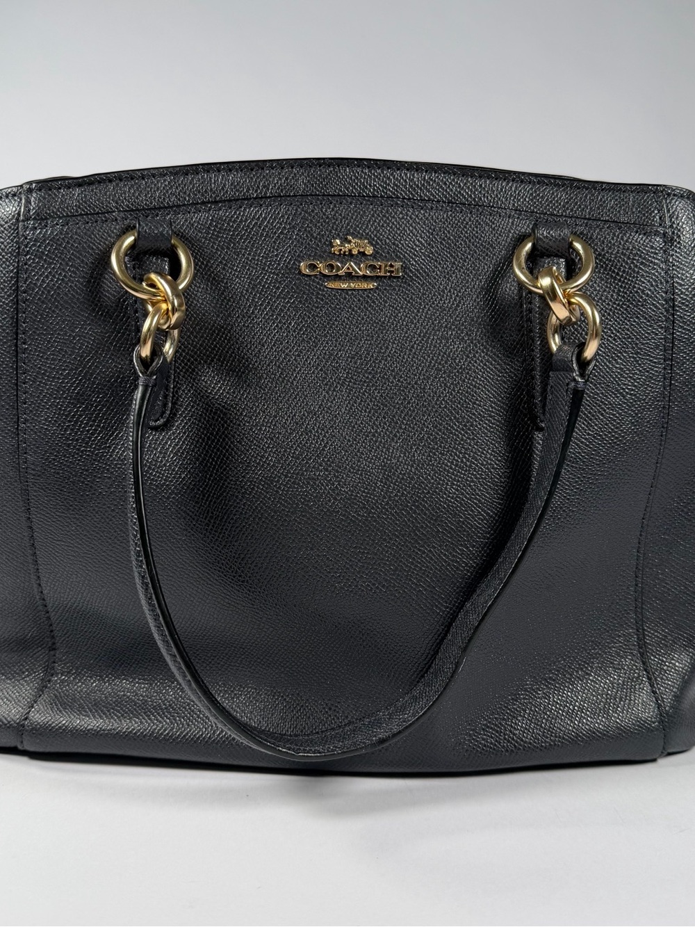 Coach Black Pebbled Leather Crossbody Tote Satchel Gold Hardware EUC